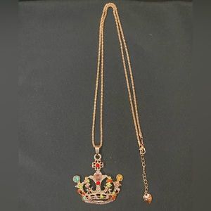 NWOT Betsey Johnson Gold & Multicolor Crown Necklace